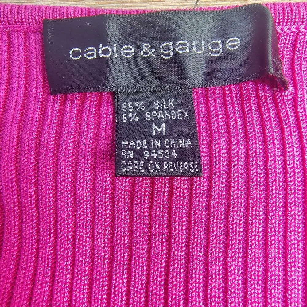 Cable & Gauge Magenta Pink Silk Spandex Ribbed Open Front Cardigan Medium Luxury